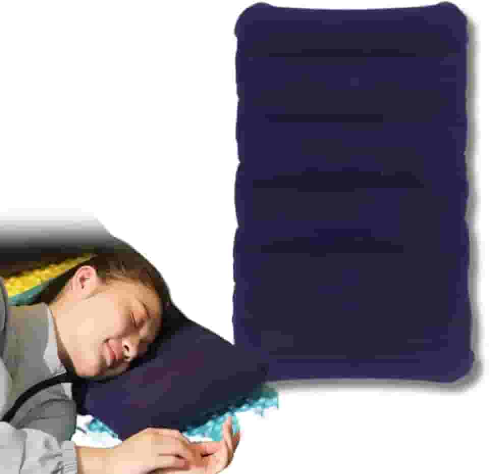 KIT 2 Travesseiro Inflável Almofada Fácil Encher Para Viagem Acampamento Confortável De Camping Praia Portátil Cama Descanso -AZUL ESCURO