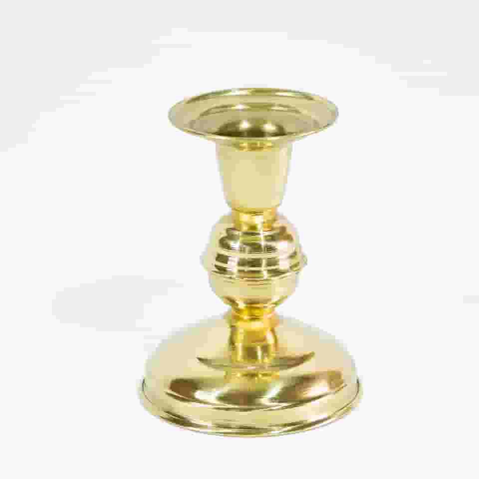 Castiçal Dourado de Latão Suporte 1 Vela Igreja 1 Bola 9cm