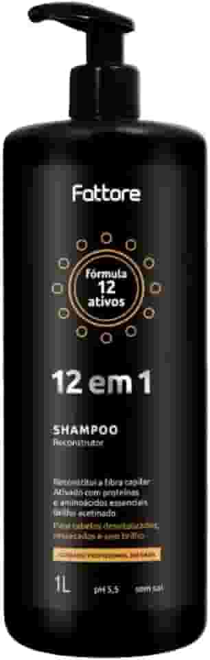 Shampoo Reconstrutor Fattore 12 em 1 1 Litro Limpeza Profissional Reconstrução Capilar Profunda pH 5.5 Sem Sal Para Cabelos Danificados Ressecados Porosos Pós Química Alto Rendimento