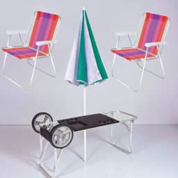 Carrinho De Praia Camping Mor Com Avanço Kit C/ 2 Cadeira Guarda Sol articulado