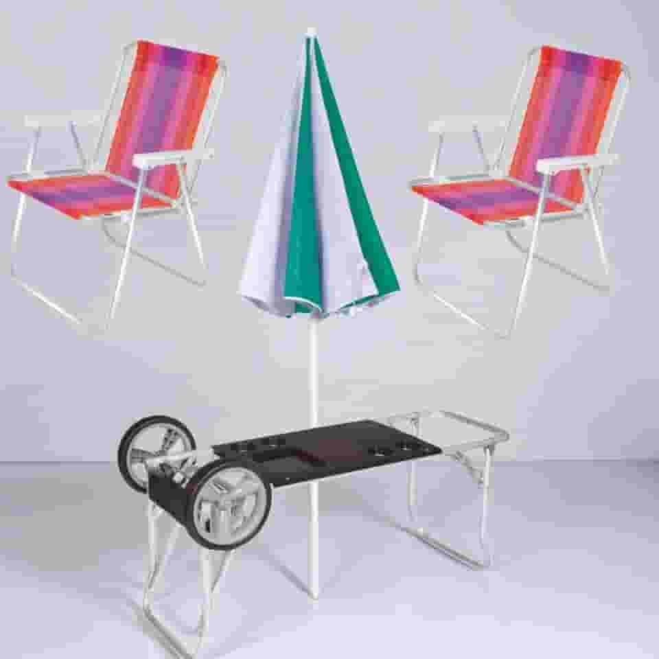 Carrinho De Praia Camping Mor Com Avanço Kit C/ 2 Cadeira Guarda Sol articulado