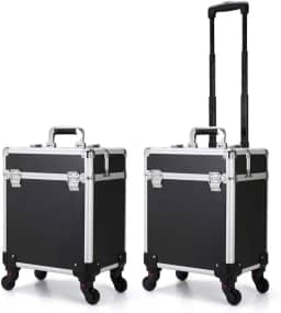 Maleta Mala de Maquiagem Profissional Divisórias e Rodinha 1+ Andar Completa Preta