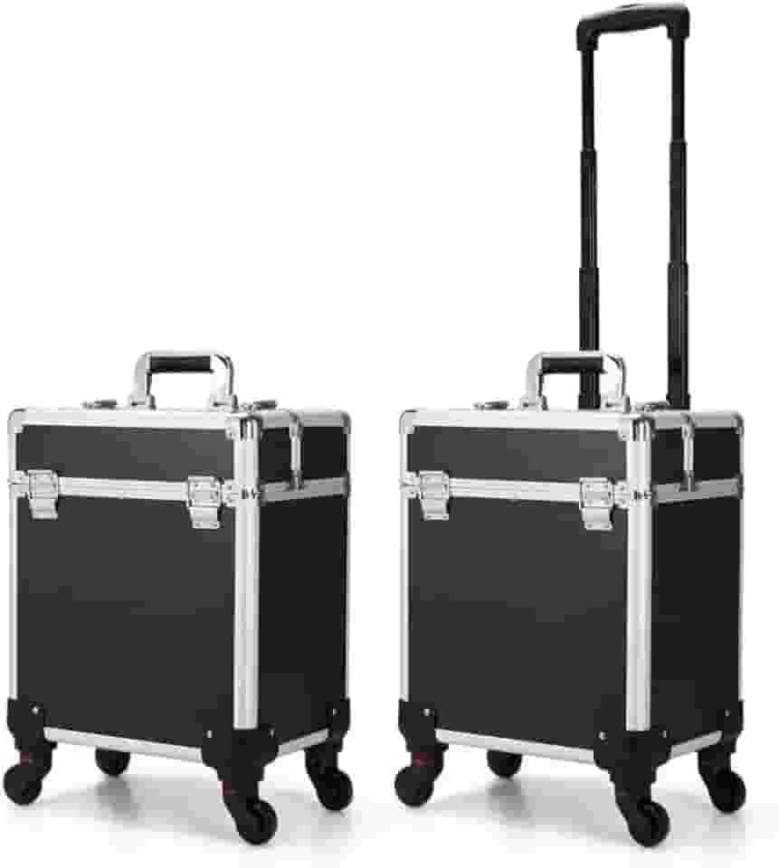 Maleta Mala de Maquiagem Profissional Divisórias e Rodinha 1+ Andar Completa Preta