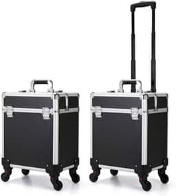 Maleta Mala de Maquiagem Profissional Divisórias e Rodinha 1+ Andar Completa Preta