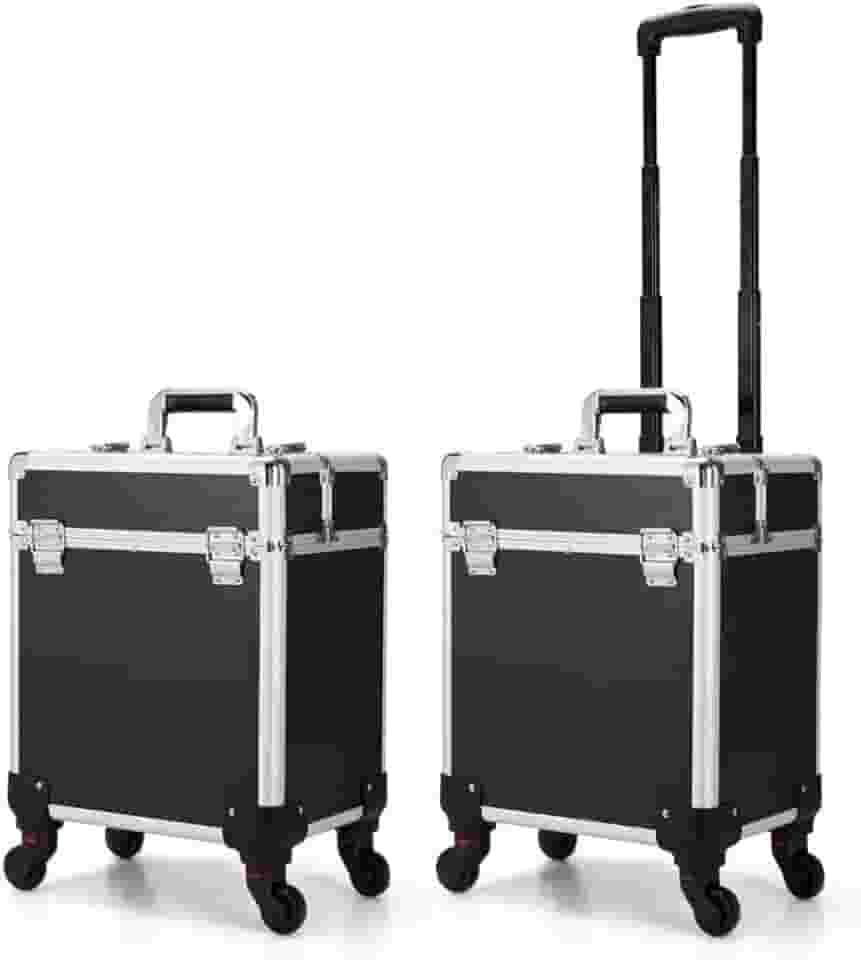 Maleta Mala de Maquiagem Profissional Divisórias e Rodinha 1+ Andar Completa Preta