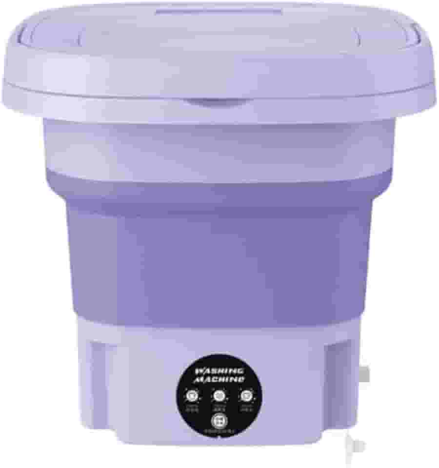 Mini Máquina de Lavar Roupa Portátil Dobrável 11 Litros Centrifuga Lavagem Semiautomática Roupas Sensíveis e Intimas 3 Modos Para Viagem Cor Roxo e Verde Bivolt