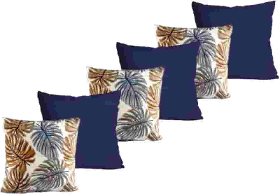 Kit com 6 Almofadas para Sofá Cheias com Enchimento e Capas Decorativas - 45x45cm(COSTELA AZULcAZUL)