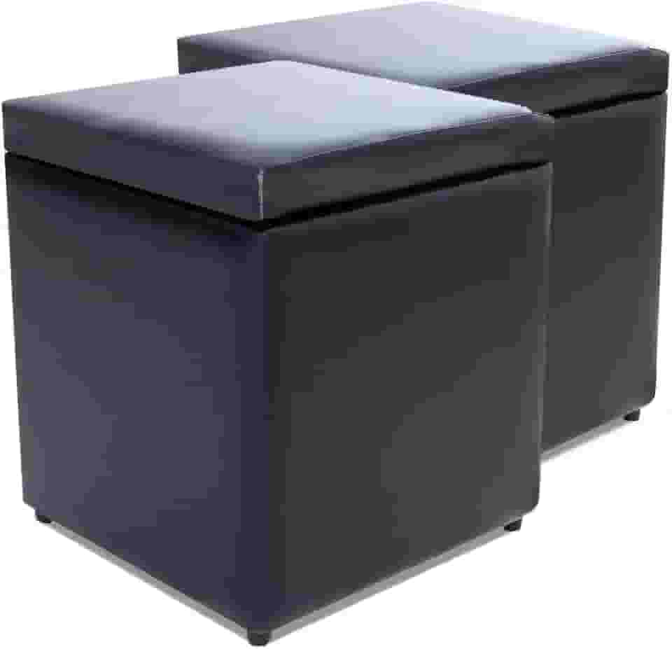 Kit com 2 Puff Baú Porta Objetos 40x40x45cm Corino Preto Bf Colchões