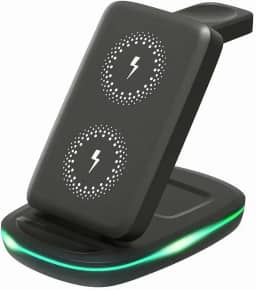 Carregador Sem Fio 3 em 1 Magnético 2025 Estação de Carregamento Portátil com Luz Noturna, Dobrável e Compatível com MagSafe iPhone 16/15/14/13/12 Apple Watch e AirPods