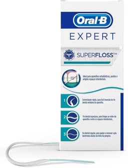 Oral B Expert, Super Floss, Limpeza Ideal para Ortodontia, Coroas, Prótese, Pontes e Espaços Interdentais, Diferentes Trechos e Texturas, 50 Unidades