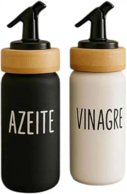 Galheteiro de Vidro 220ml com Tampa de Bambu – Conjunto Azeite e Vinagre Hauskraft Doha | 2 Peças com Vedação e Design Elegante