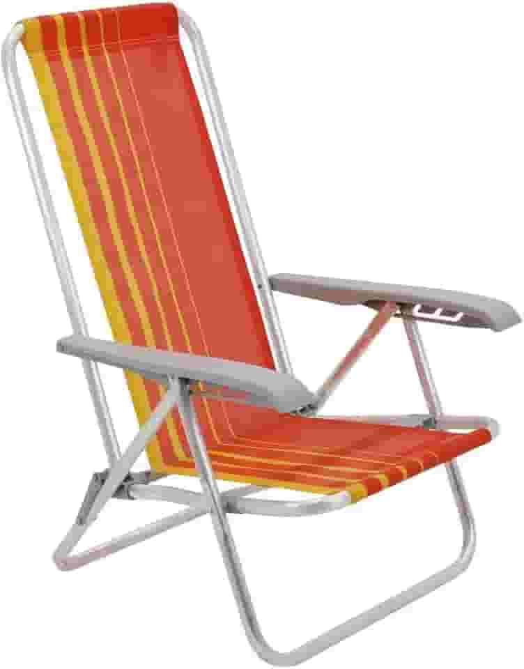Cadeira de Praia Reclinável Tramontina Bali Baixa em Alumínio com Assento Laranja e Amarelo