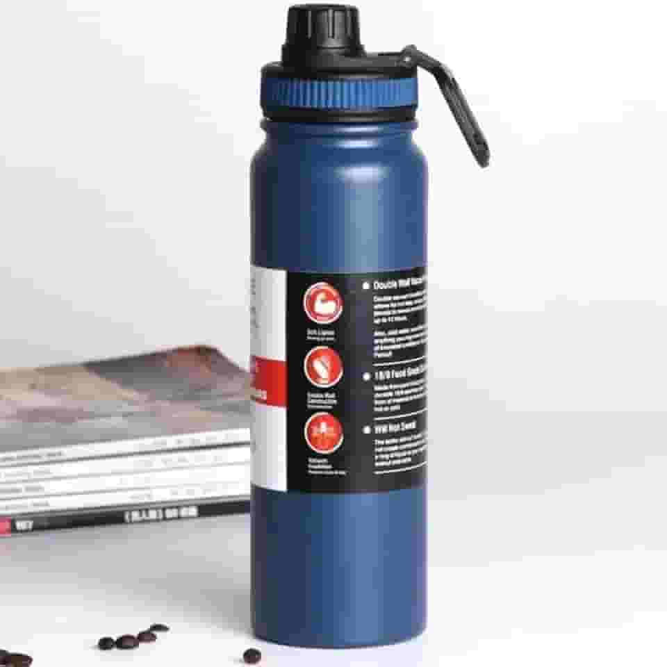 Garrafa de Água Térmica Aço Inox Esportiva Academia Isolada a Vácuo Aço Inox 304 de 800ml (AZUL 1321)