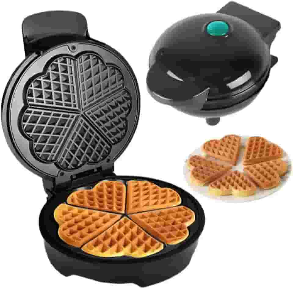 Máquina de Waffle Elétrica em Forma de Coração, 700W, 5 Divisórias, Antiaderente, 110V