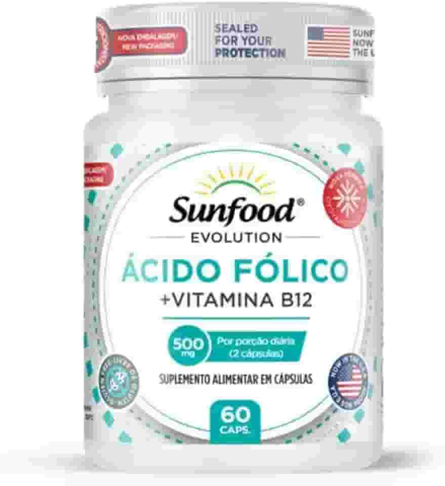 ÁCIDO FÓLICO + VITAMINA B12 500MG 60 CAPSULAS SUNFOOD EVOLUTION