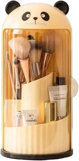 Caixa de Armazenamento Organizador de Mesa À Prova de Poeira Rotativa 360° Para Pincéis e Maquiagens, Cosméticos, Batom, Lápis de Sobrancelha, Para Decorar Quarto, Cómoda, Banheiro (Bege)