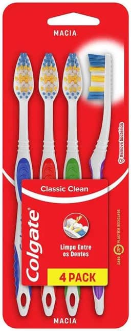 Escova de Dente Colgate Classic Clean Macia 4 unidades | Cores Sortidas
