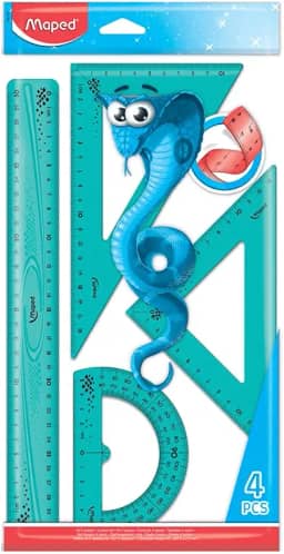 Kit Geométrico, Maped, Twist'n Pulse, 1 Régua 30cm, 2 Esquadros 60° e 45° e 1 Transferidor 180°, 981722, Cores Sortidas