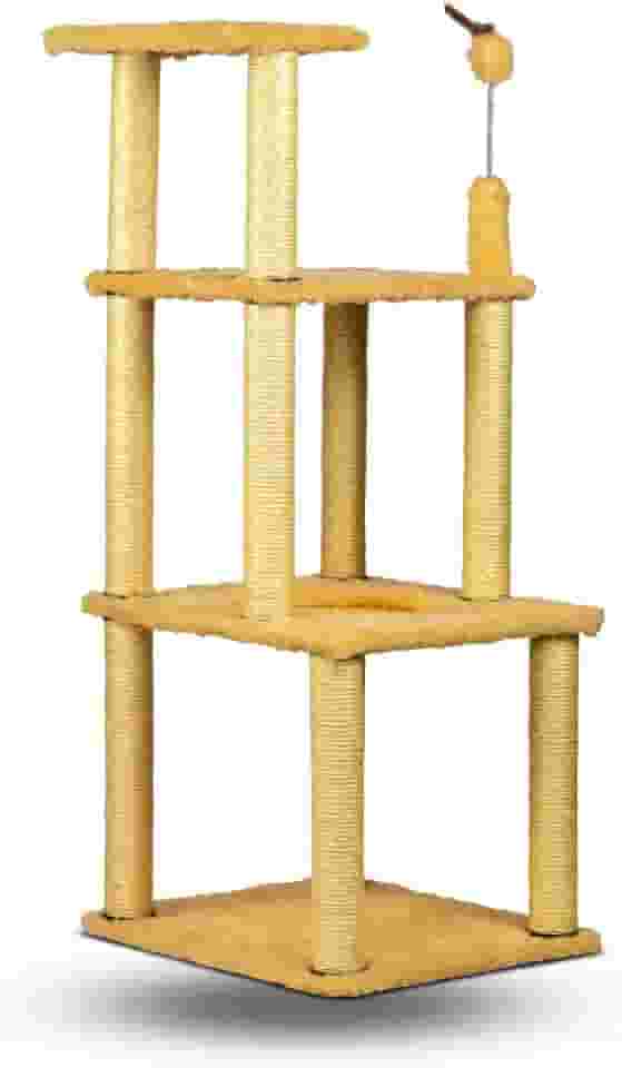 Arranhador Torre pata Gatos 4 andares Com Cama de Cestinha e Brinquedo (Bege)
