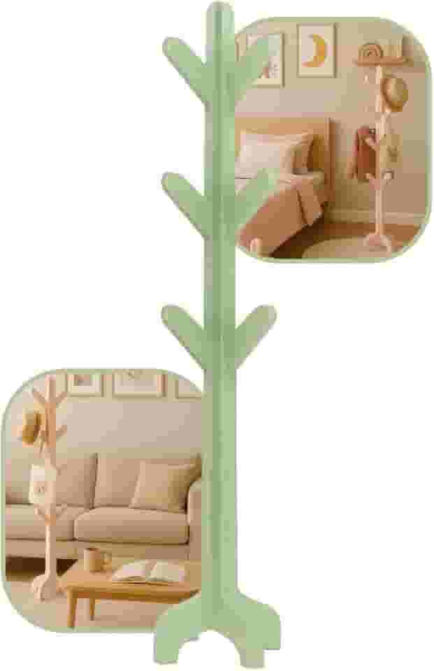 Mancebo Cabideiro 12 Ganchos Madeira Laqueado Quarto Chão VERDE CHÁ