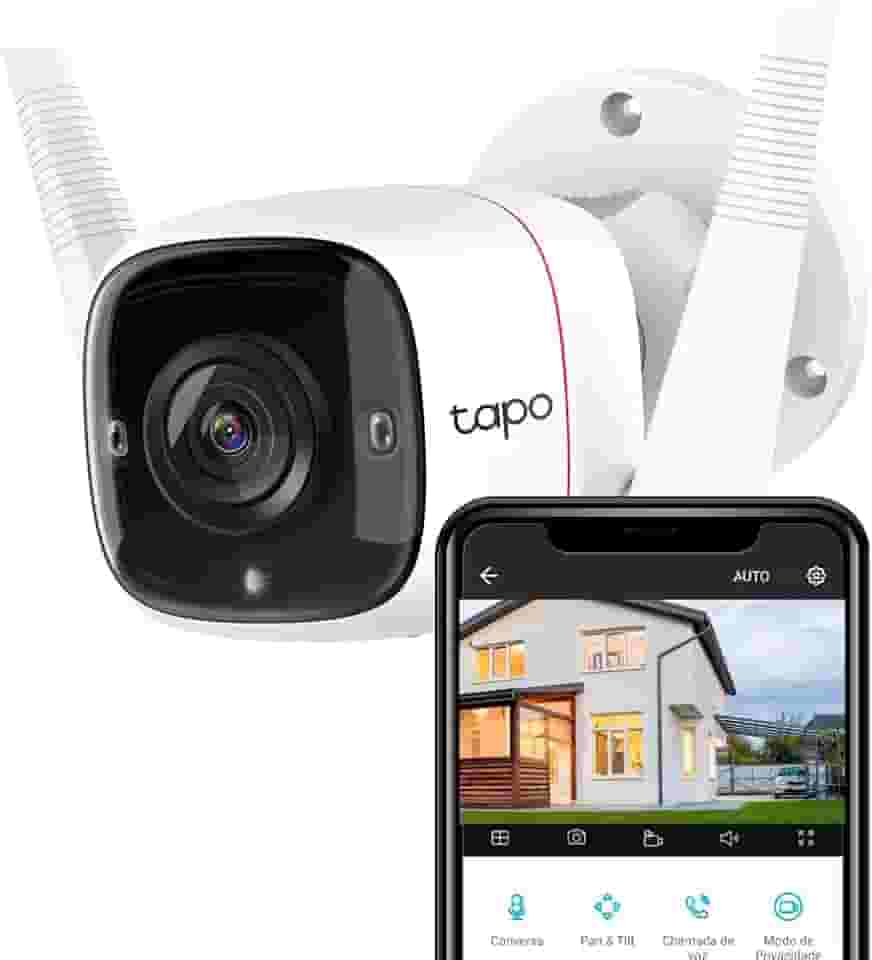 Câmera de Segurança Externa Wi-Fi TP-Link TAPO C310, 3MP, Visão Noturna, Áudio Bidirecional, à proda d'água, Detector de Movimento, Controle de Voz, 512G de Armazenamento Local