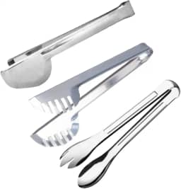 Conjunto Kit 3 Peças Pegador Universal Massa Salada Churrasco Frios Multiuso 20 Cm Resistente Ao Calor Durável Prata Aço Inox Premium