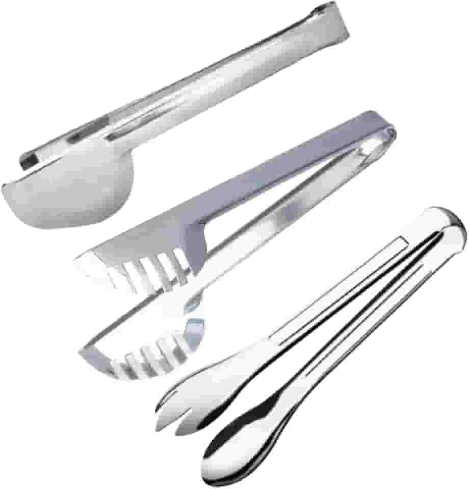 Conjunto Kit 3 Peças Pegador Universal Massa Salada Churrasco Frios Multiuso 20 Cm Resistente Ao Calor Durável Prata Aço Inox Premium