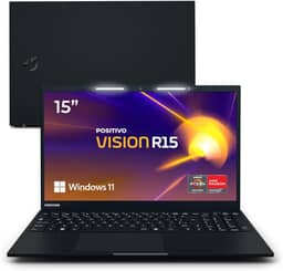 Notebook Positivo Vision R15 AMD Ryzen 5 Windows 11 Home 8GB 256GB, Lumina Bar, Tela 15” IPS Full HD Antirreflexo, Tecla Copilot - Preto - R58256A-15