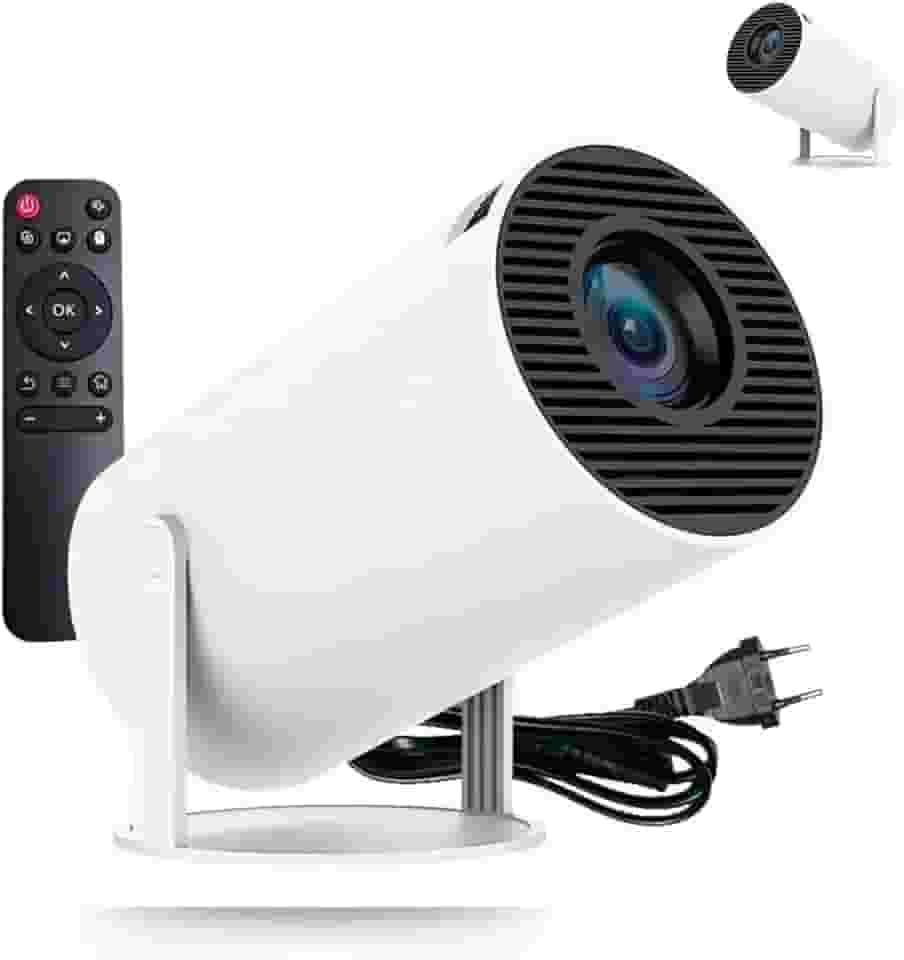 Mini Projetor Portátil HY300 Full HD 4K Controle Bluetooth 5.1 Android 13 Wi-Fi 6 160 ANSI Lumens Alto-Falante 5W Ajuste Automático Trapézio e Suporte Giratório 180° Leve para Quarto/Sala/Externas