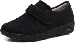 Tênis feminino extra largo com alça ajustável e largura larga para artrite e edema para idosos diabéticos, Preto feminino, 10 Wide