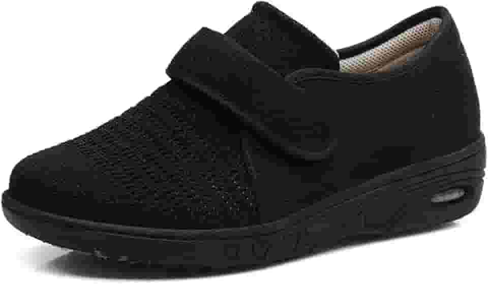 Tênis feminino extra largo com alça ajustável e largura larga para artrite e edema para idosos diabéticos, Preto feminino, 10 Wide