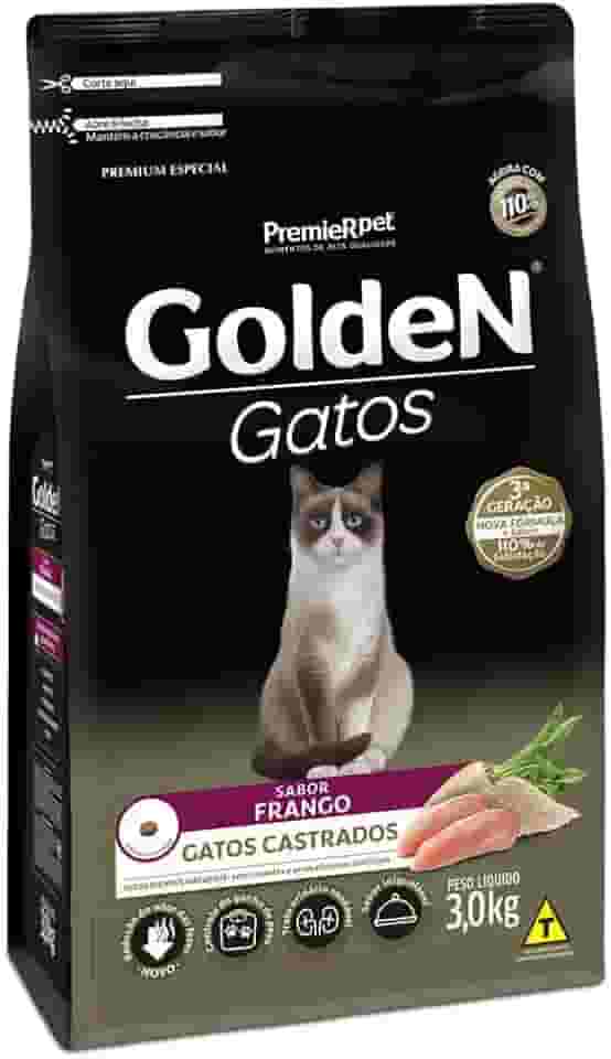 Ração Golden para Gatos Adultos Castrados Sabor Frango 3kg Premier Pet Raça Adulto,