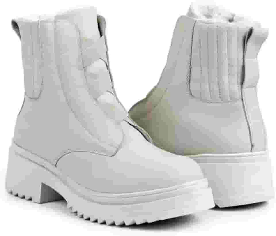 Bota Feminina de Inverno em Couro Forrada com Lã Impermeável - Chicago