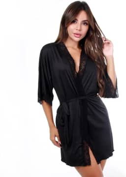 Robe robby roupão microfibra renda kimono feminino