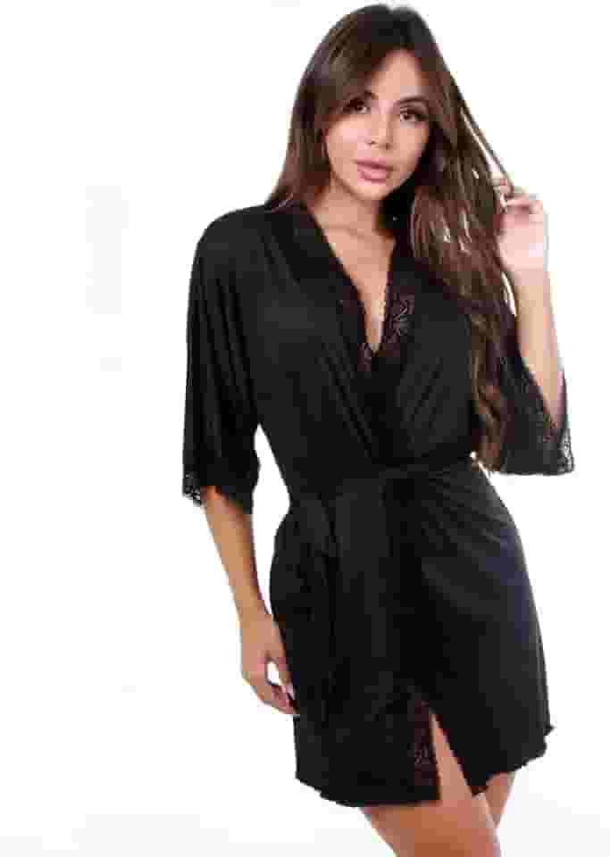 Robe robby roupão microfibra renda kimono feminino