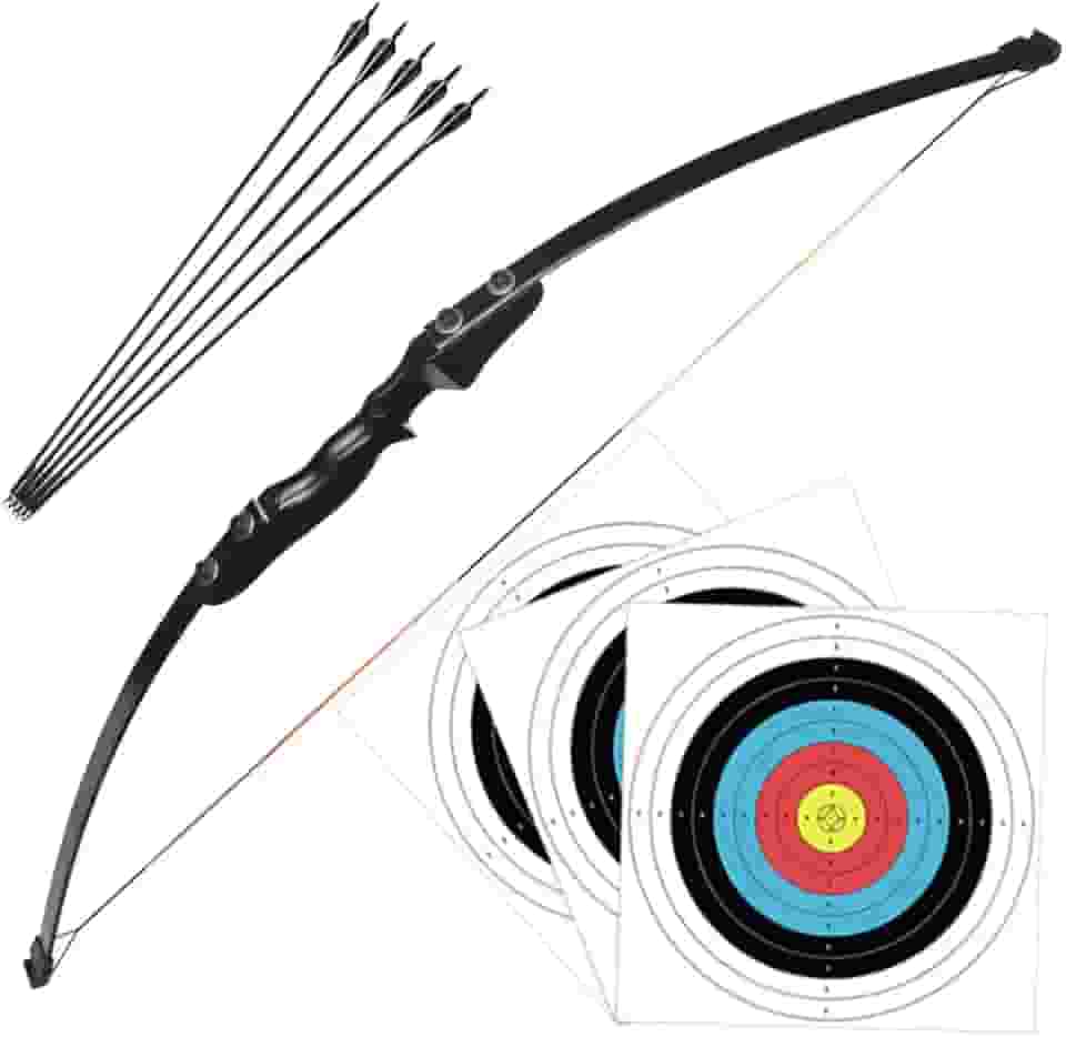 Kit Arco e Flecha Recurvo Destro Com Força de 40lbs em Madeira + 5 Flechas com Ponta de Alumínio para Tiro ao Alvo Campeonato Treinamento Iniciante Caça Pesca Campinh (Preto)