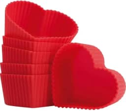 Jogo com 6 Formas de Silicone Vermelha 6cm Coração – Antiaderente