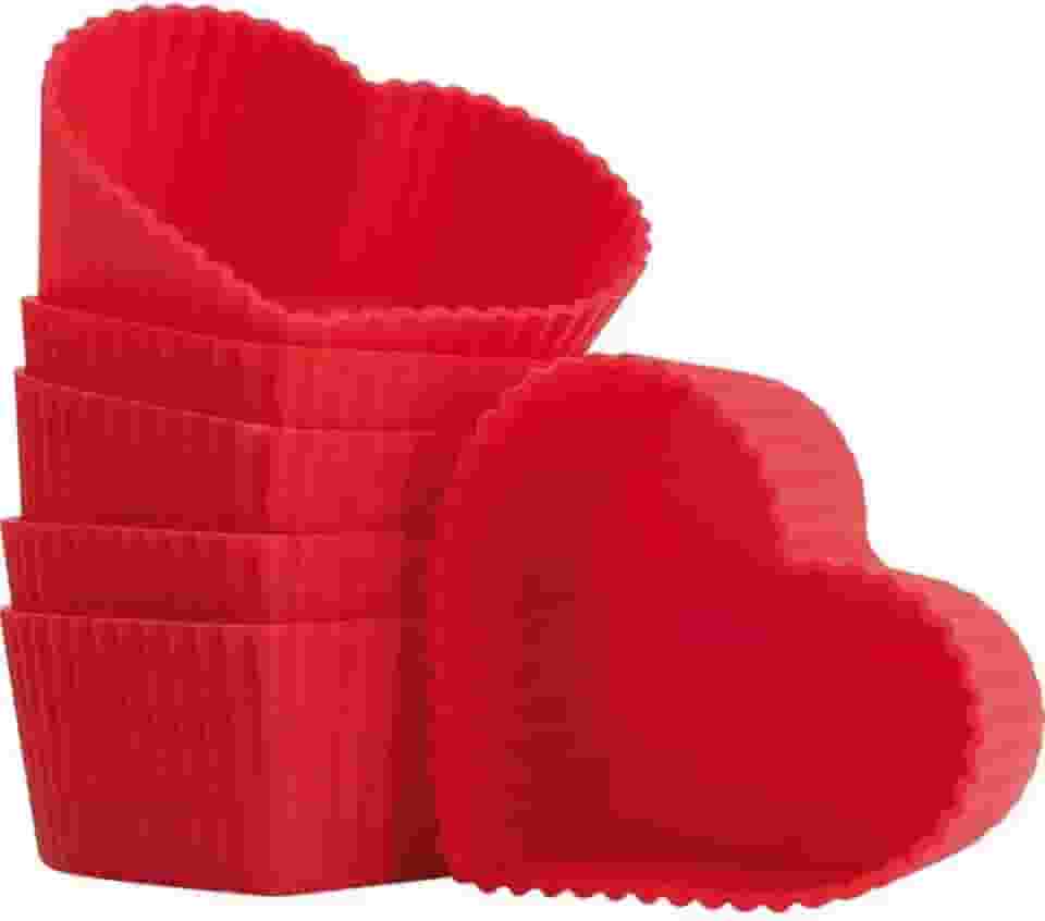 Jogo com 6 Formas de Silicone Vermelha 6cm Coração – Antiaderente