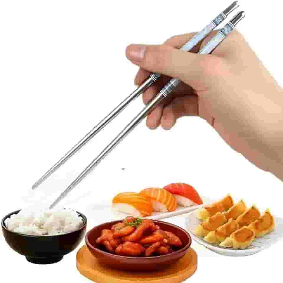 Kit 2 Pares de Hashi Inox Metal 23cm Reutilizável Higiênico Durável e Não Escorrega (4 palitos)