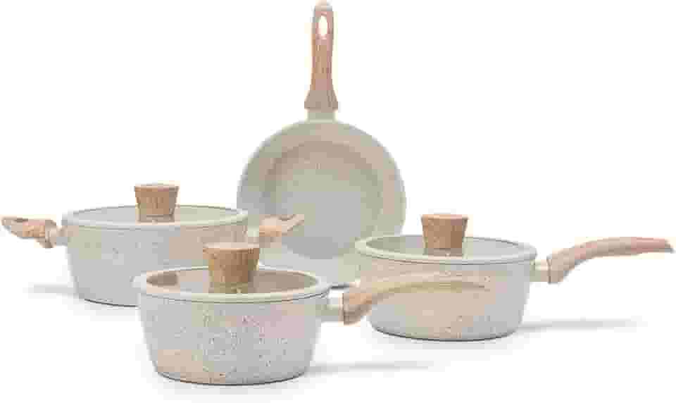 Brinox - Jogo de Panelas 4 Peças com Fundo de Indução Antiaderente Ceramic Life Sirius - Vanilla