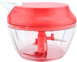 Processador Manual de Alimentos 480ml Grande Triturador Com Três lâminas Em Inox E Pá Misturadora Triturador De Alho Acionamento Por Corda Retrátil (Vermelho)