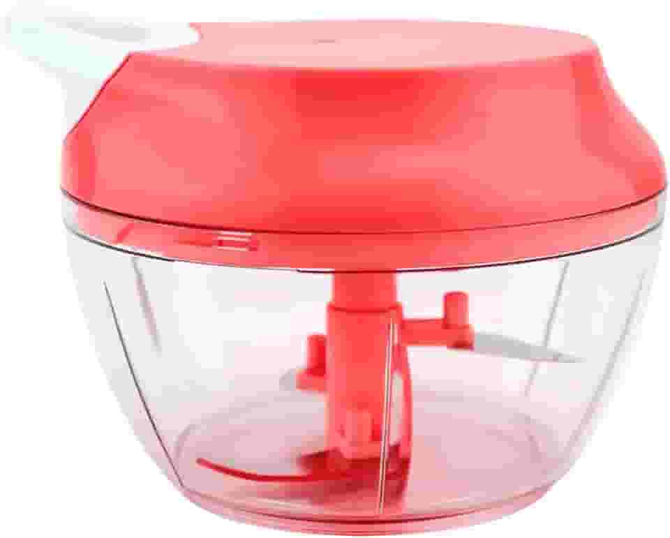Processador Manual de Alimentos 480ml Grande Triturador Com Três lâminas Em Inox E Pá Misturadora Triturador De Alho Acionamento Por Corda Retrátil (Vermelho)