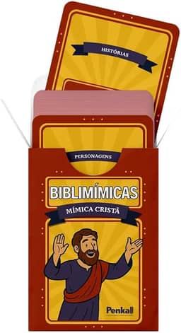 Penkal Biblimímicas, Jogo de Cartas Bíblico Educativo, Vermelho e Amarelo, 50 Cartas, para Família e Jovens, 10+ Anos, Mímicas Cristãs