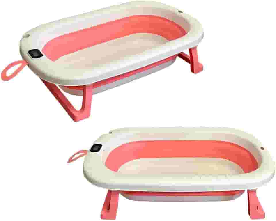 Banheira Retrátil Dobrável Silicone De Bebe Com Termometro digital (Rosa)