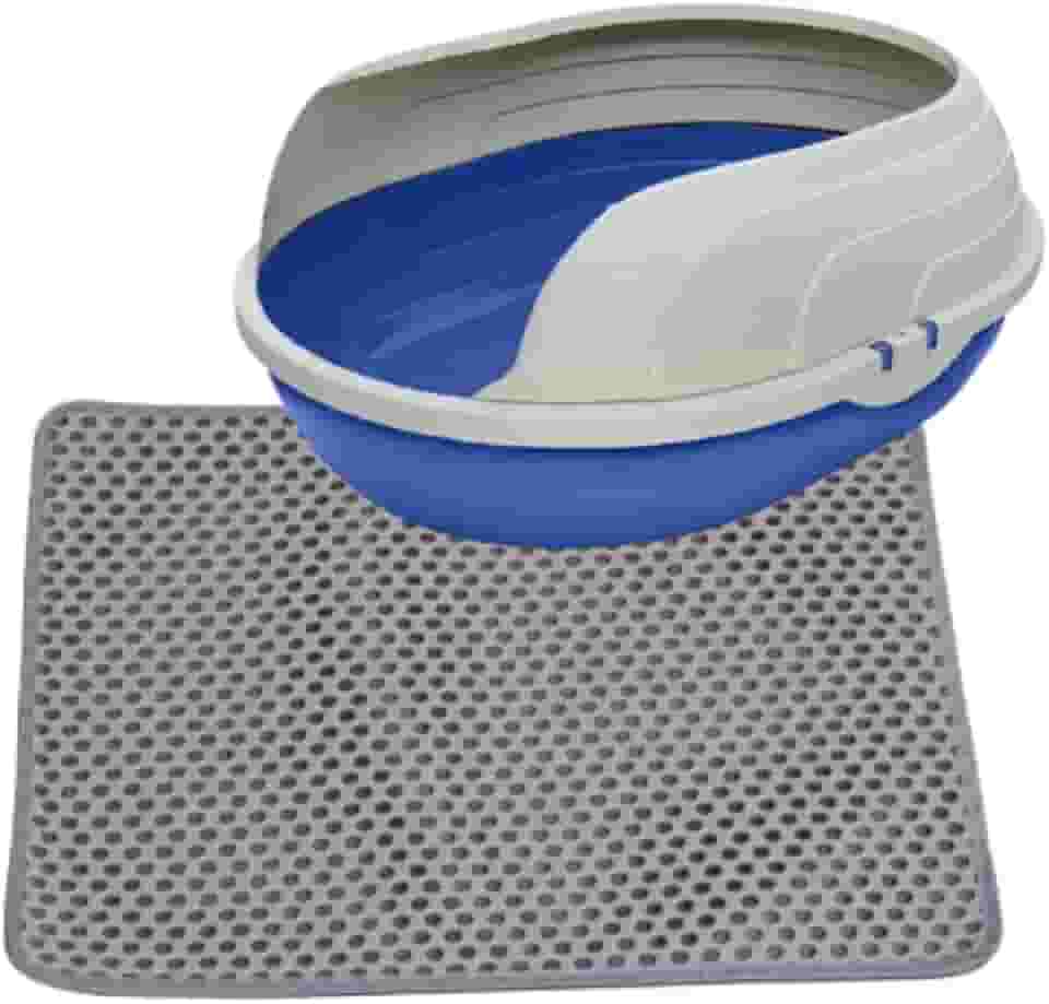 Caixa de Areia para Gatos com Bandeja Removível e Tapete Coletor, Grande, Azul, 47x38cm