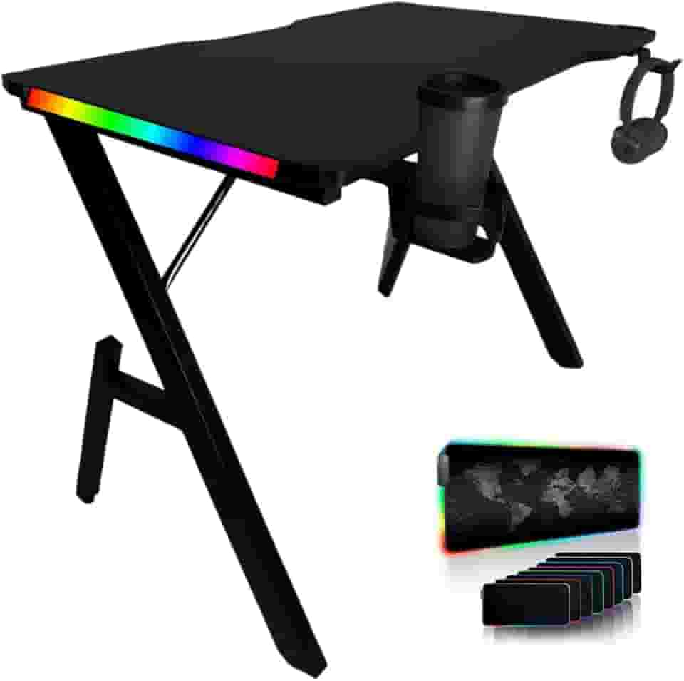 Mesa Gamer Para Jogos Escrivaninha Com Iluminação Led Mousepad Rgb