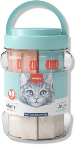 Wanpy/Truly Creamy Petisco Cremoso para Gatos, 40 Sachês, 560g, Atum e Salmão + Atum e Bacalhau