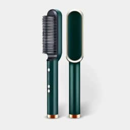 Escova Alisadora Profissional 5 em 1, Cerâmica PTC, Bivolt Automático, Controle de Temperatura 80-200°C, Rotação 360°, para Todos os Tipos de Cabelo (Verde)