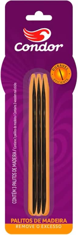 Kit com 3 Palitos Para Unhas em Madeira Durável, Condor, Marrom, Pequeno
