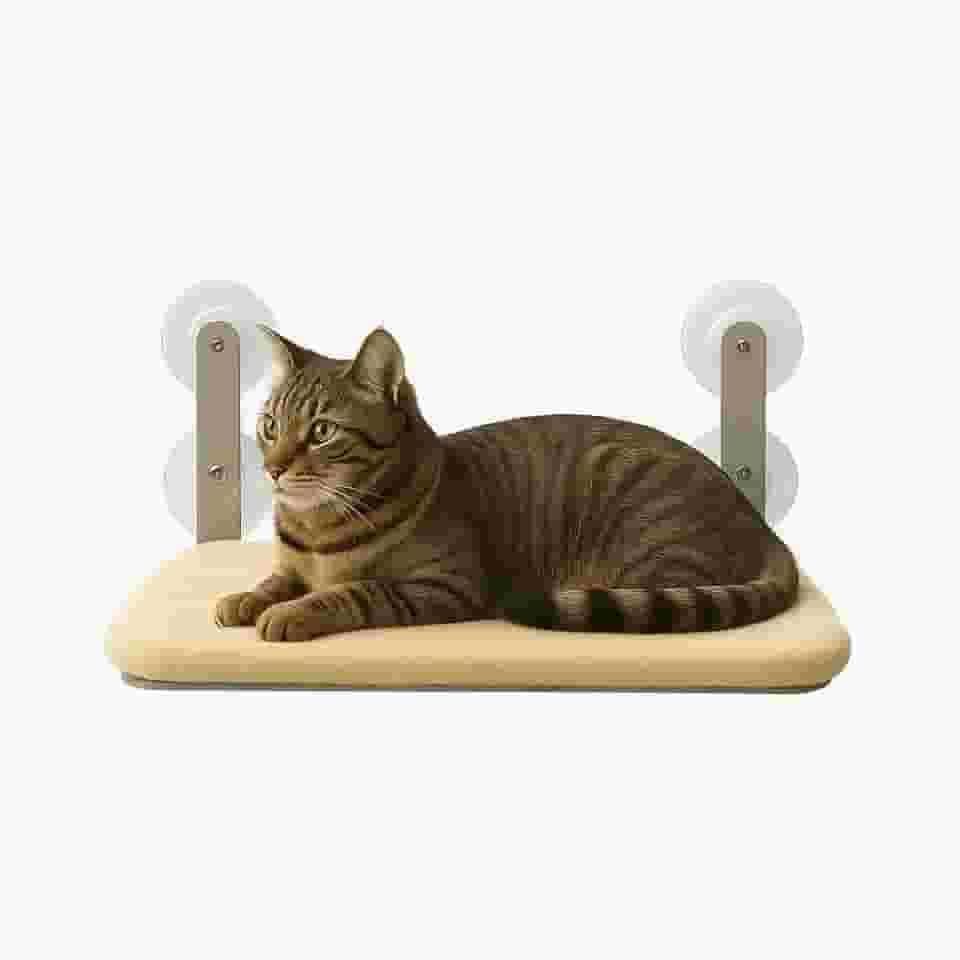 Cama Gato Suspensa Janela Ventosa Rede Caminha Conforto Pet (Bege, Grande)